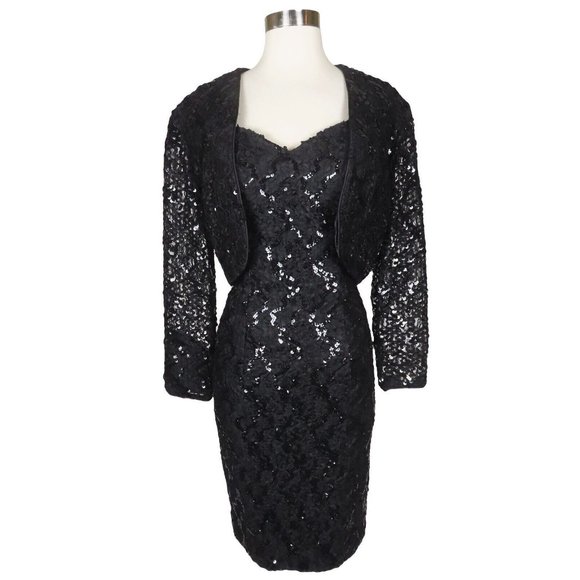 Black 80s Print Spaghetti Strap Dress & Matching Bolero main image 1